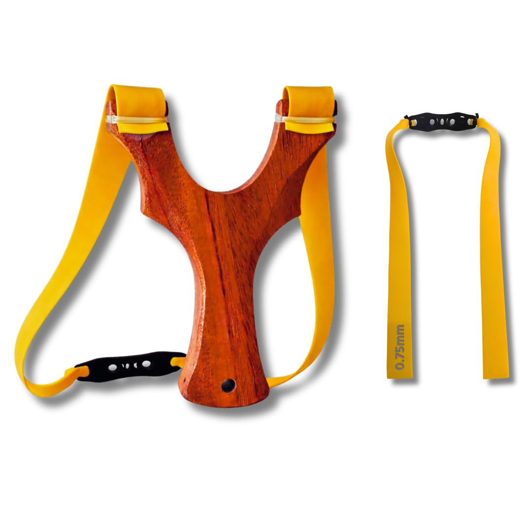 XPULT™ Mahogany Wooden TTF Slingshot with 0.75mm Yellow Elastic
